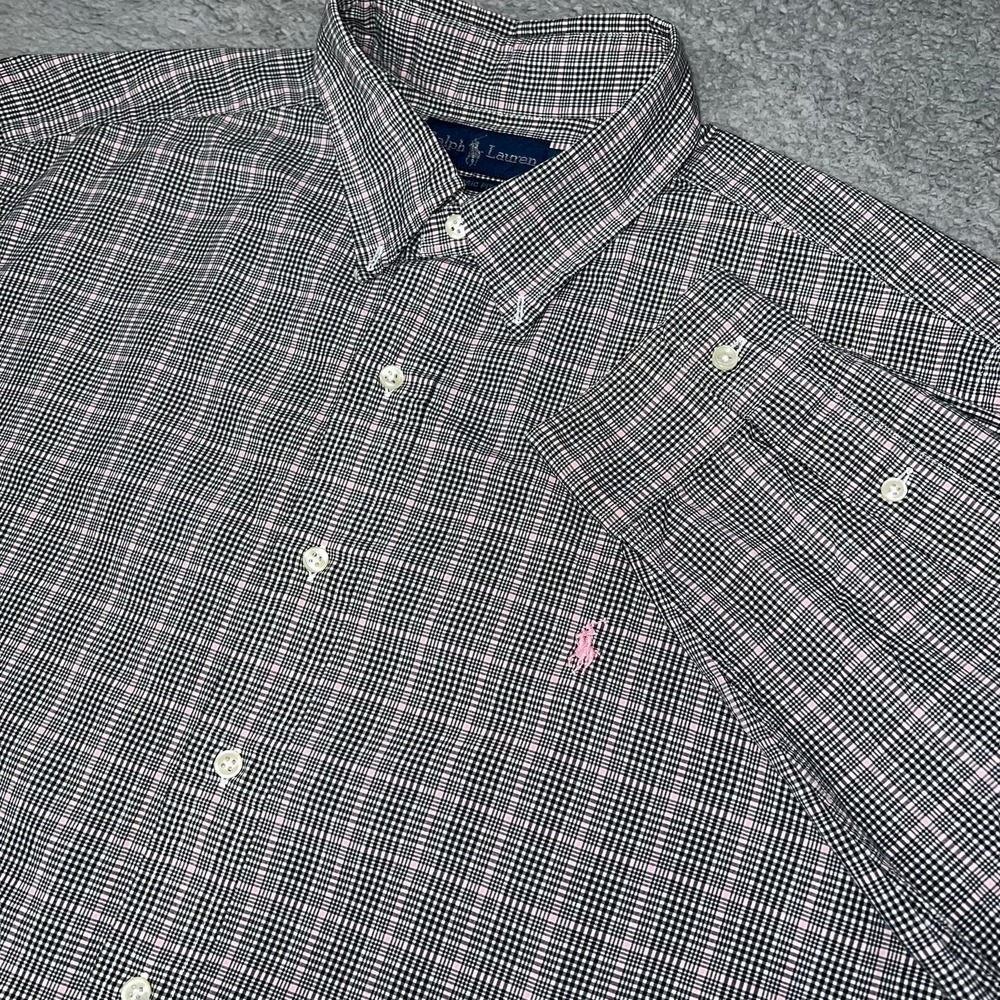 Ralph Lauren Shirt Mens 2XL XXL Gray Plaid Check Pink Pony Oxford OCBD Button Up
